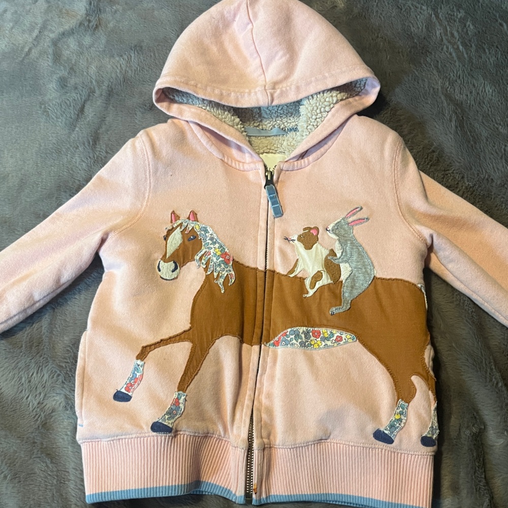 MINI BODEN- 4-5Y - horse bunny appliqué Sherpa lined jacket